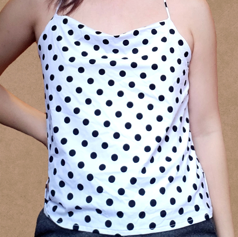Hand-made - Adorable White Polka Dot Tank Top